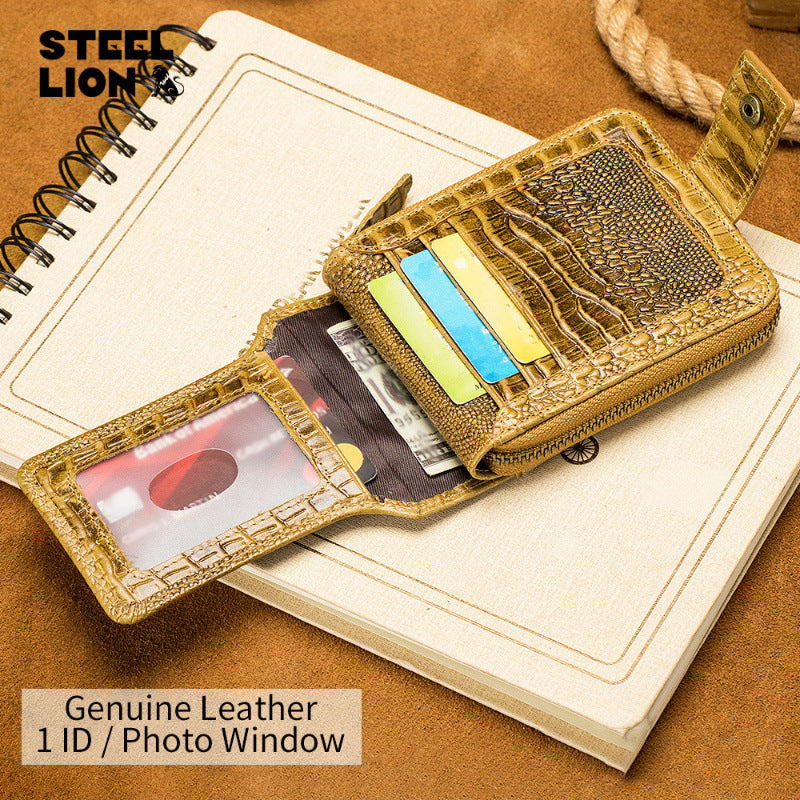 Men's Crocodile Pattern First Layer Cowhide Zipper Horizontal Men's Wallets