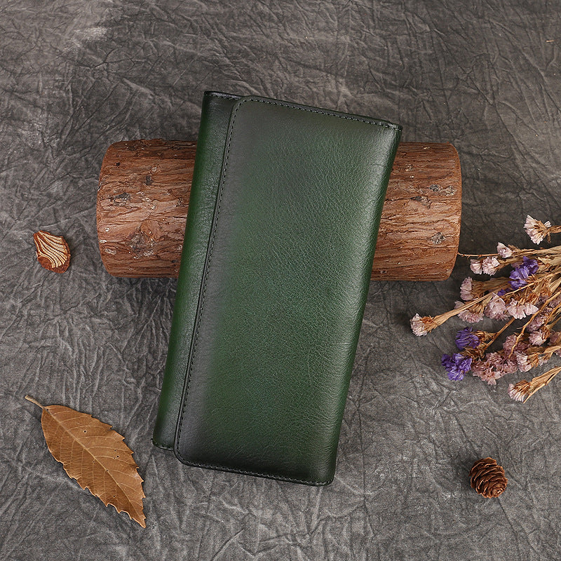 Women's Retro First Layer Cowhide Simple Solid Ladies Wallets