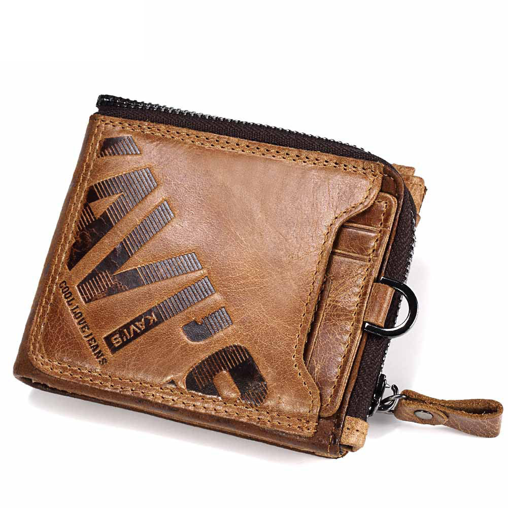 Women's & Men's & Genuine Cowhide Short Fashion Zipper Men's Wallets