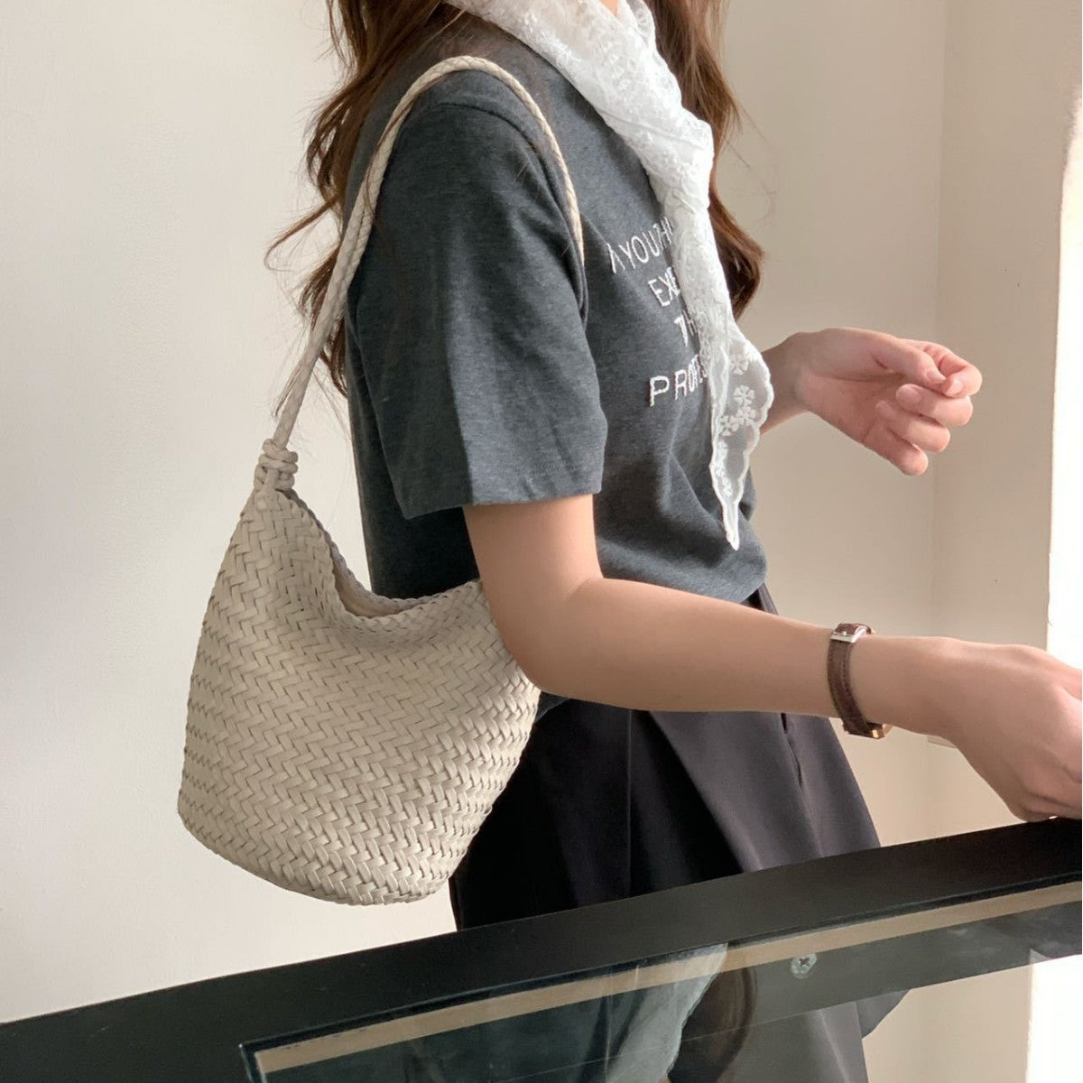 Summer Vegetable Tanning Leather Handmade Woven Shoulder Bags