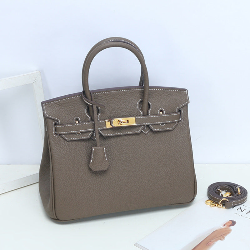 Women's Lychee Pattern Kelly Genuine Leather First Handbags
