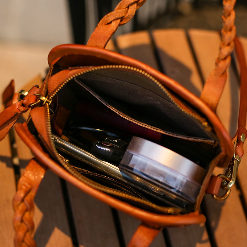 Women's Layer Vegetable Tanning Leather Hand-woven Genuine Bags