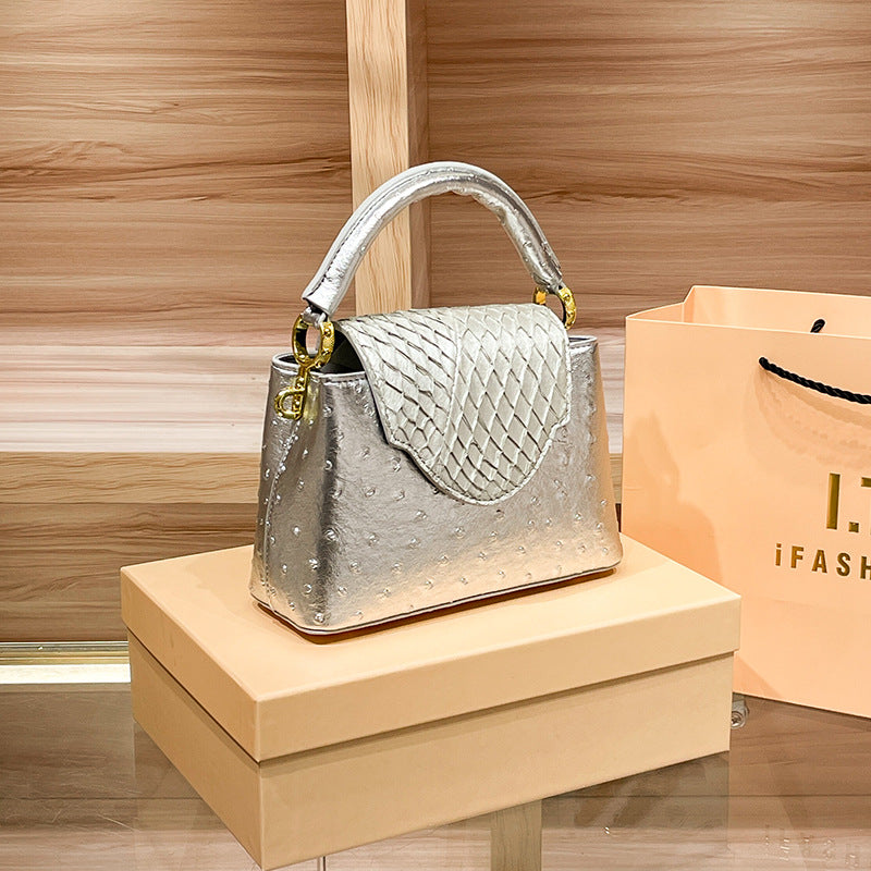 Women's High-grade Genuine Leather Ostrich Grain Minority Crossbody Bags