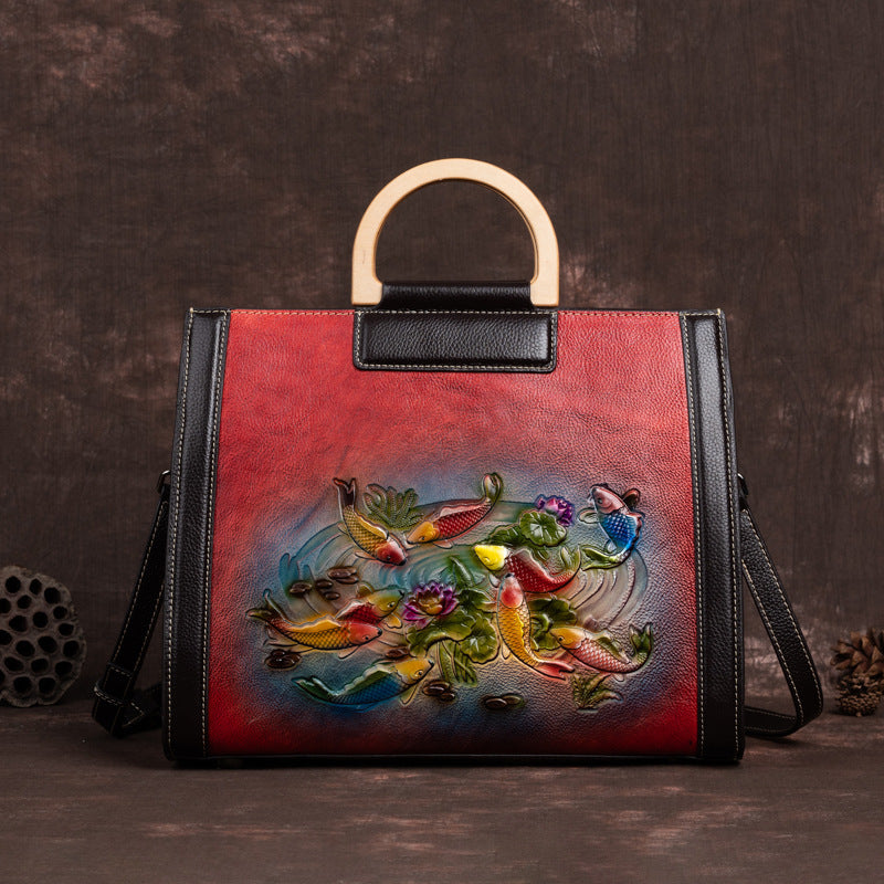 Women's Layer Cowhide Like Fish In Water Shoulder Bags