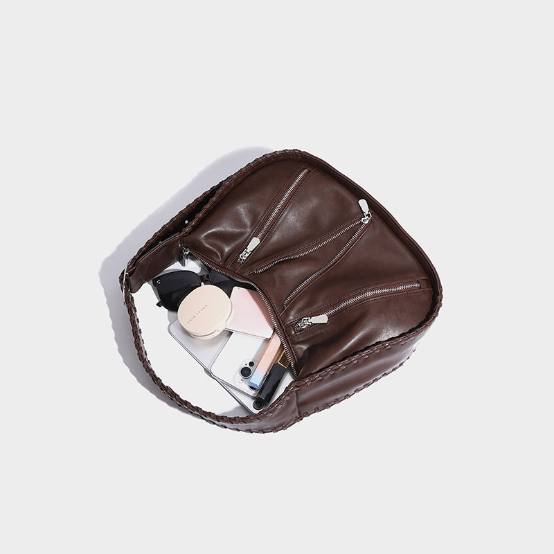 Women's Woven Portable Retro Underarm High-grade Pleated Handbags