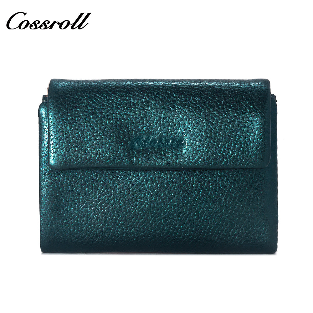 Short Litchi Pattern Glossy First Layer Ladies Wallets
