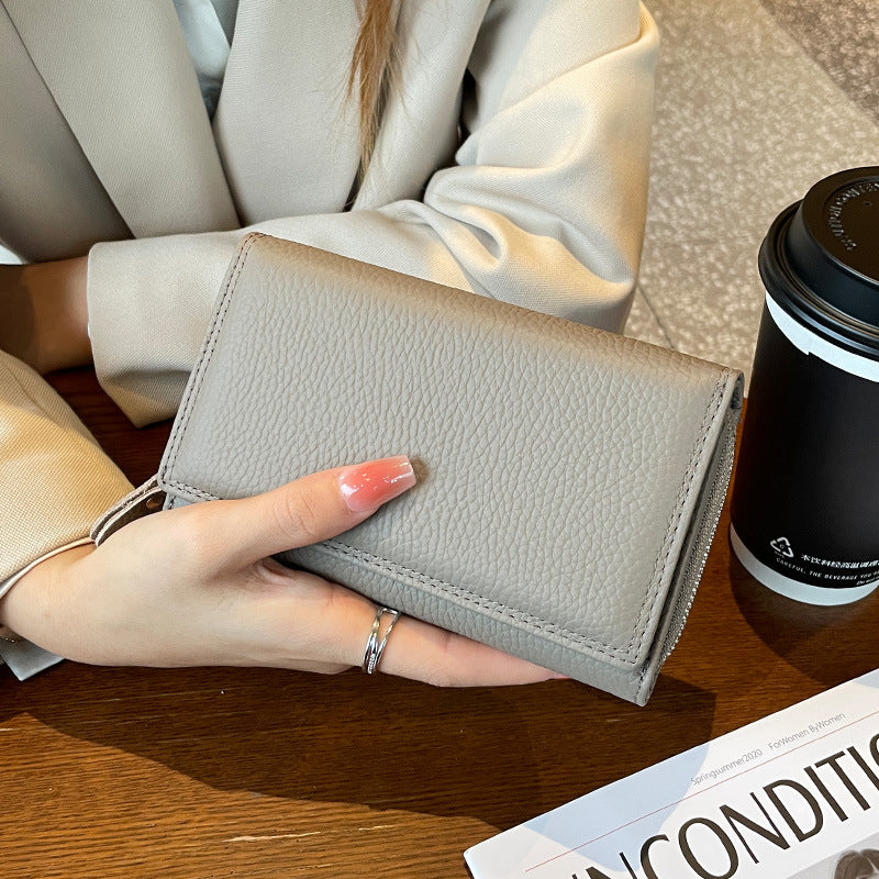 Women's First Layer Cowhide Mid-length Three Folding Design Ladies Wallets