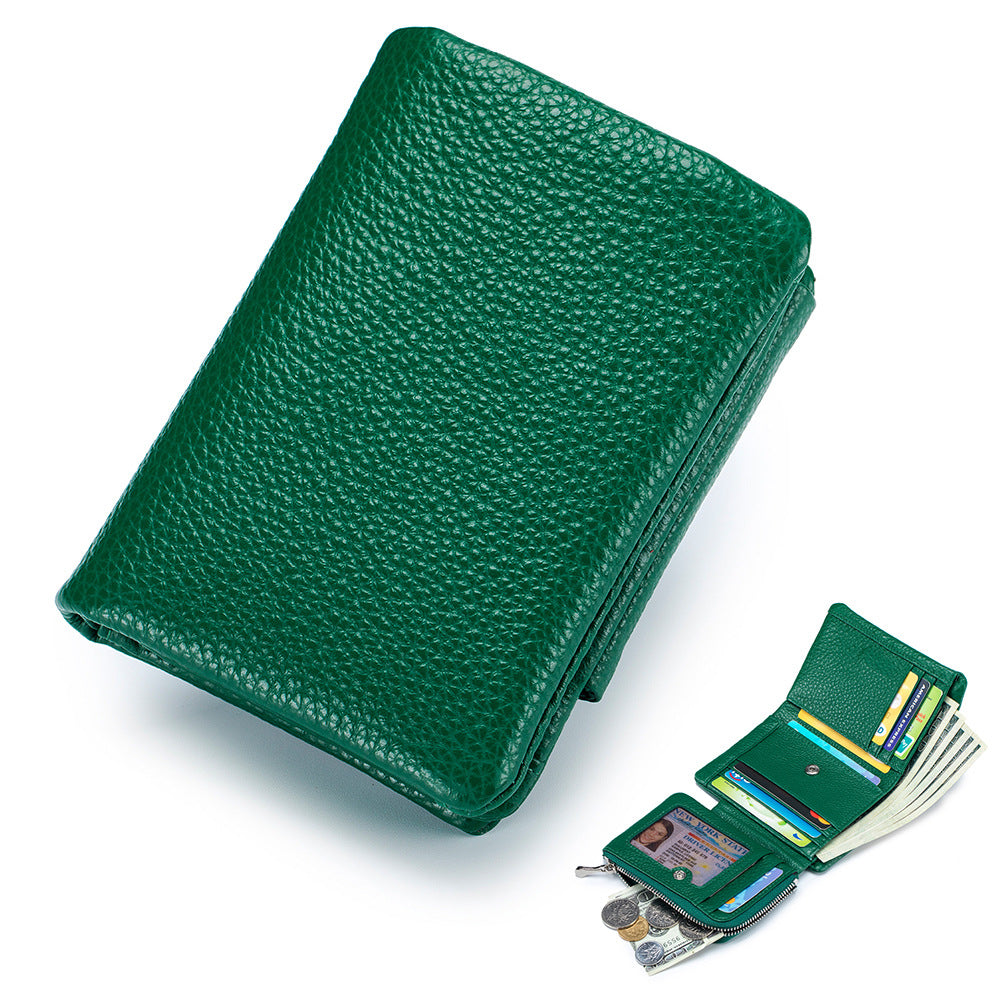 Women's Leather Large Capacity First Layer Cowhide Three-fold Ladies Wallets