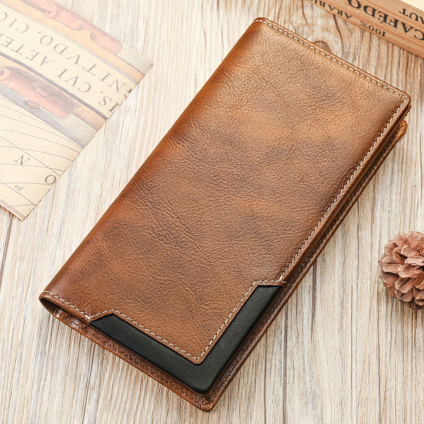 Men's Retro Leather Long Multiple Slots Cattlehide Men's Wallets