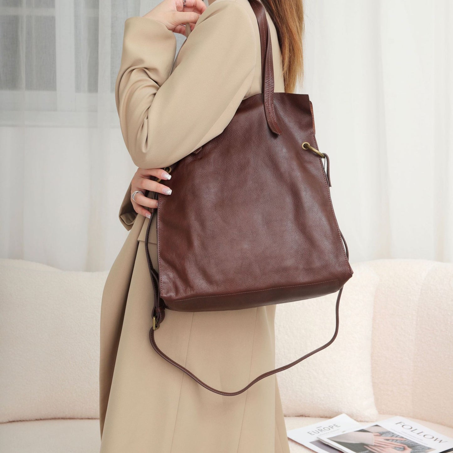 Women's Genuine Leather Fashion Retro Plant Simple Versatile Shoulder Bags