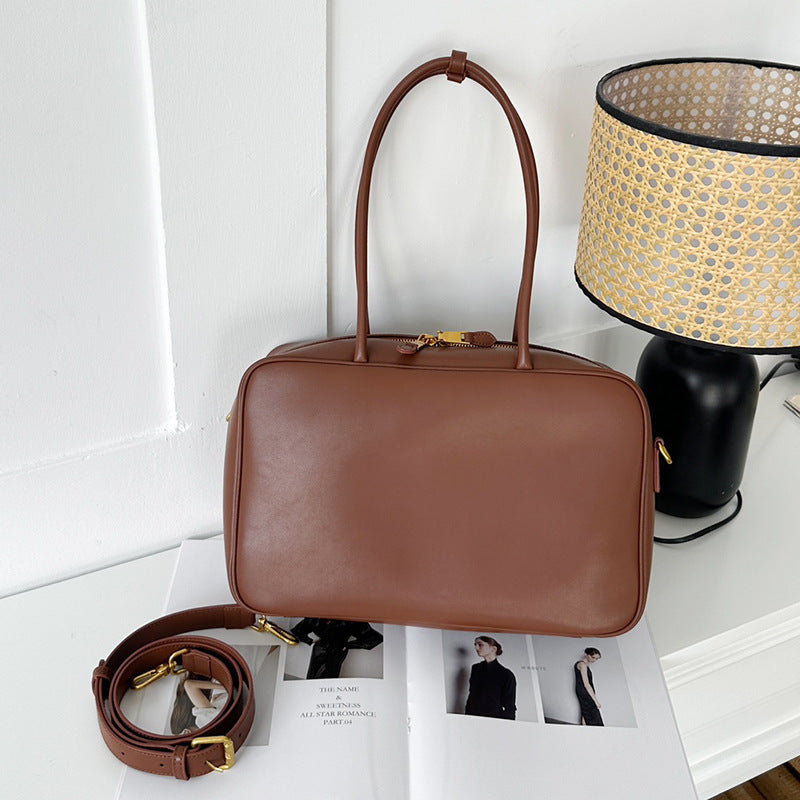 Women's Slouchy Beautiful Niche Leather Bowling Bags
