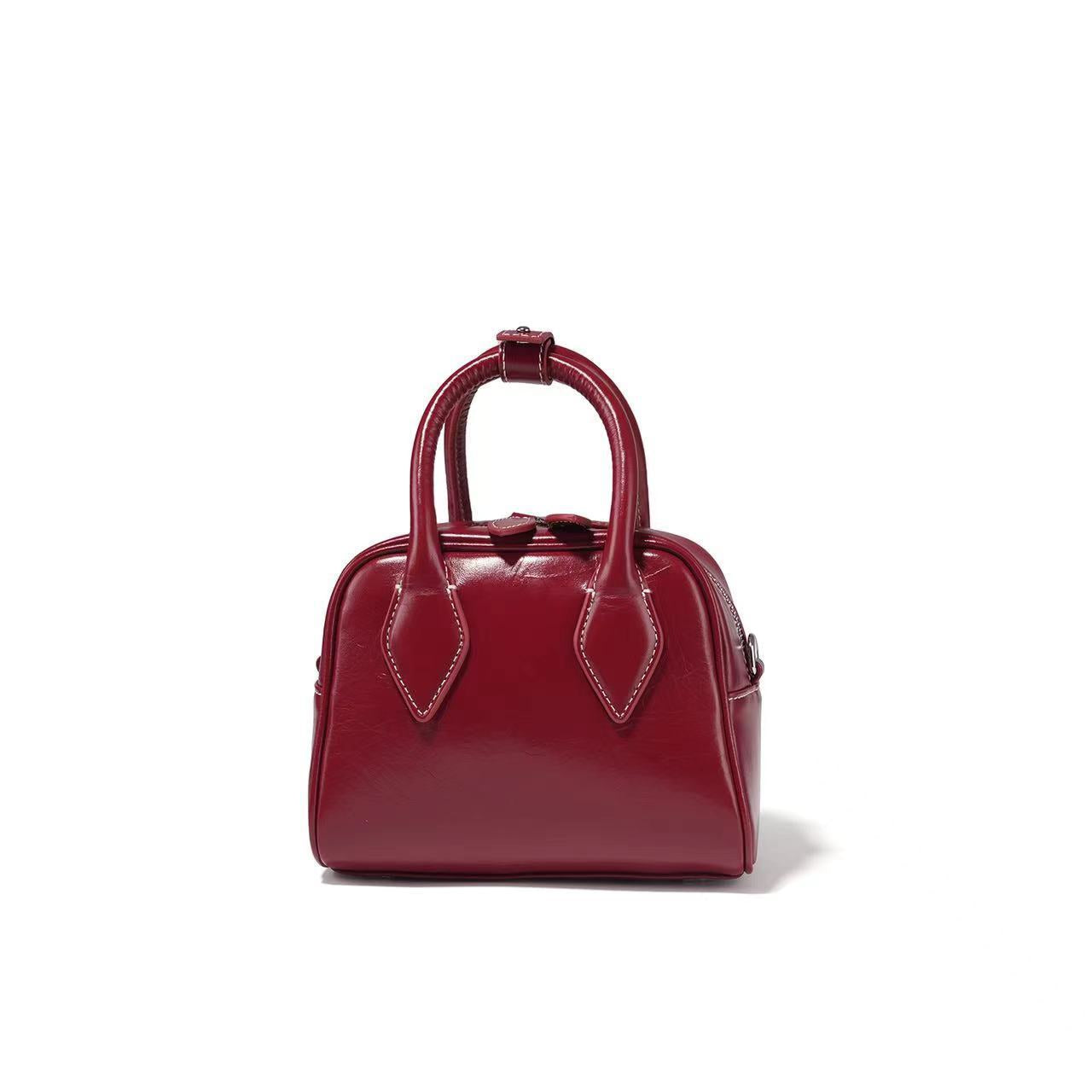 Women's Handmade Lychee Pattern Top Layer Leather Shoulder Bags