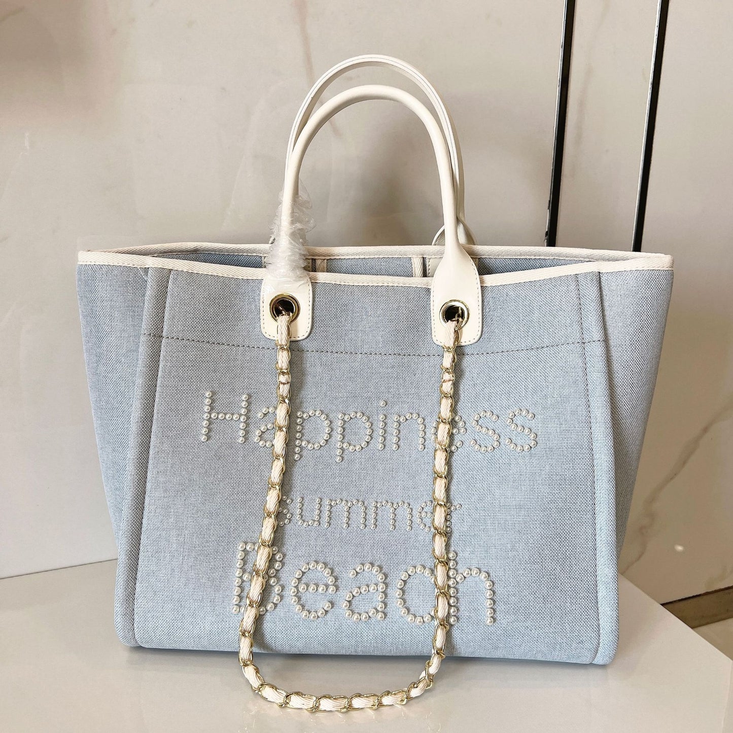 Women's With Leather Portable Chain Pearl Beach Shoulder Bags