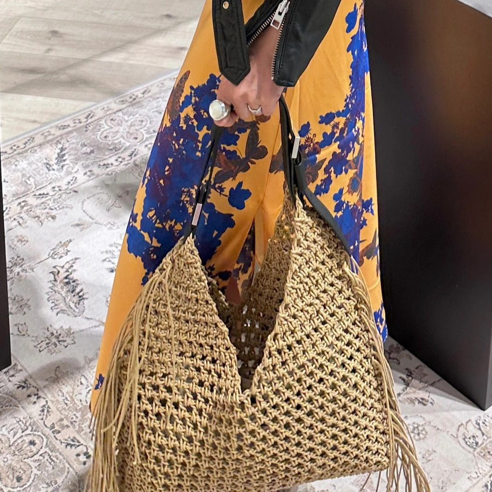 Women's Fashionable Contrast Color Hand-woven Design Portable Shoulder Bags