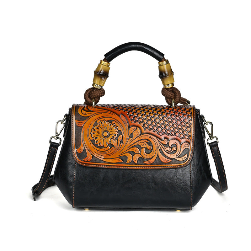 Women's Retro National Style Leather Carving Craft Handbags