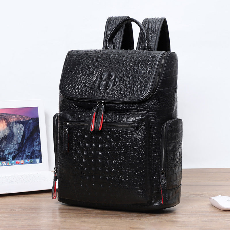 Men's Crocodile Pattern Leather First Layer For Backpacks