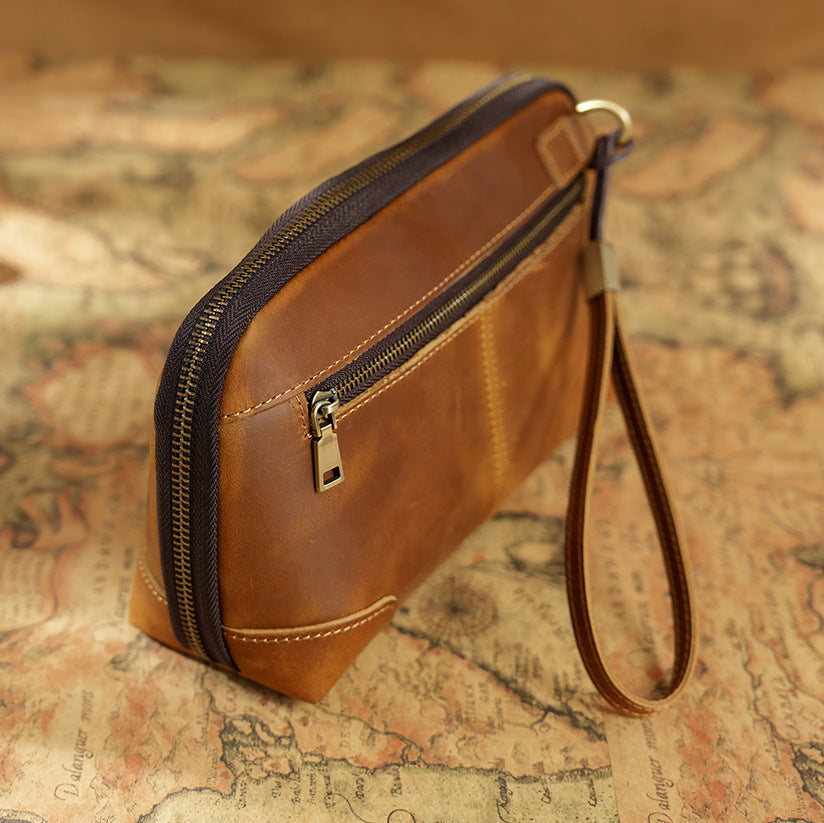 Men's Leather Clutch With Wrist Strap Data Bags