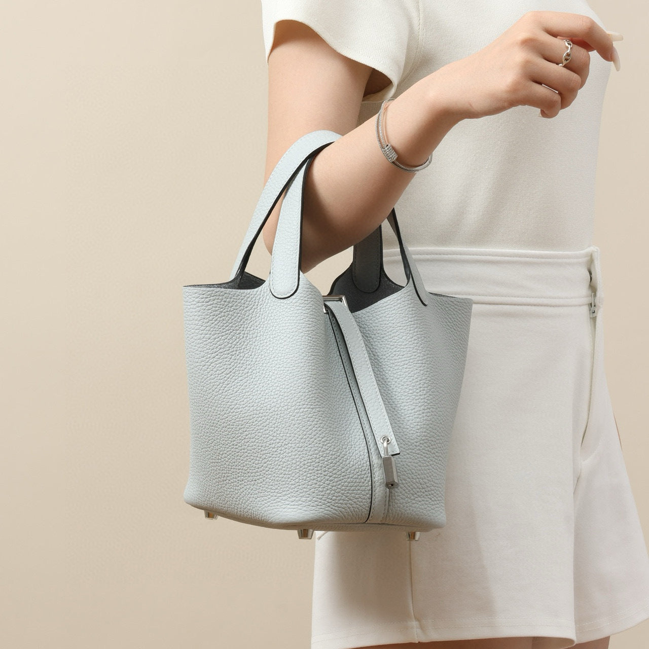 Cowhide Wax Line Vegetable Basket Layer Lychee Bucket Bags