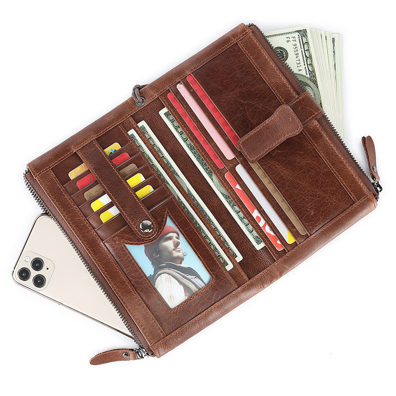 Men's Retro Crazy Horse Leather Swiping Long Men's Wallets