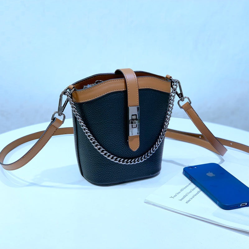 Women's Genuine Leather Trendy Contrast Color Chain Crossbody Bags