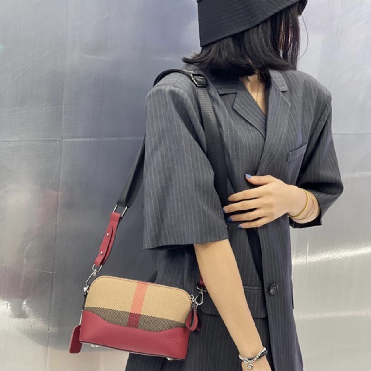 Women's Genuine Leather Fashion Cowhide Plaid Bags