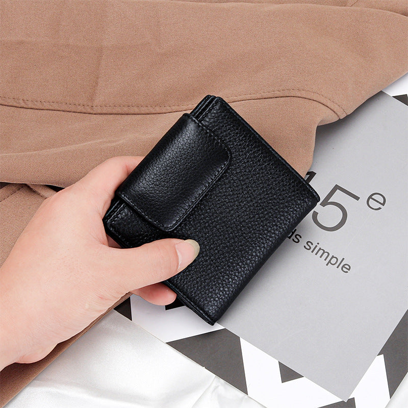 Soft Short Cowhide Folding Female Genuine Ladies Wallets