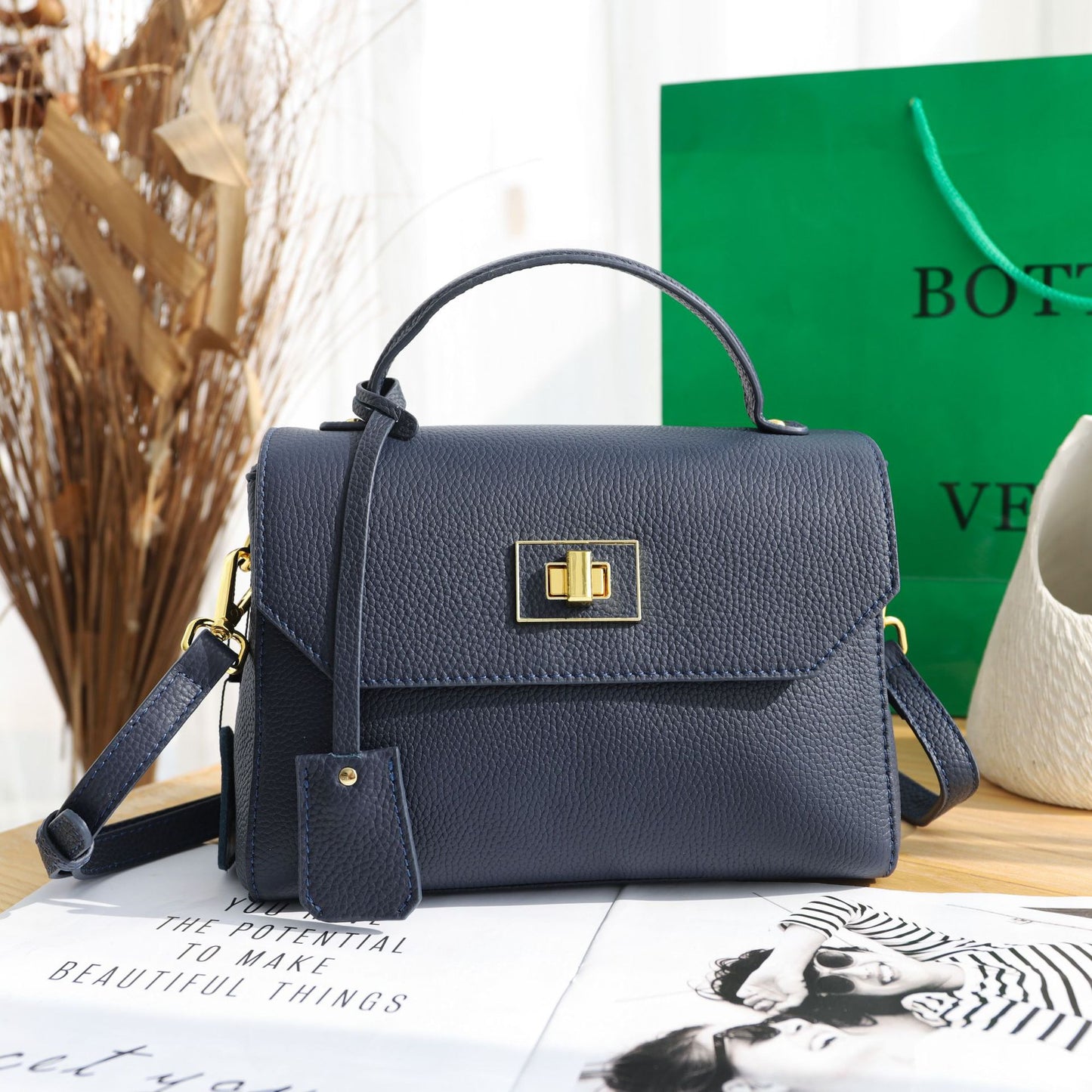Women's Textured Soft Cowhide Leather Design Fashion Crossbody Bags