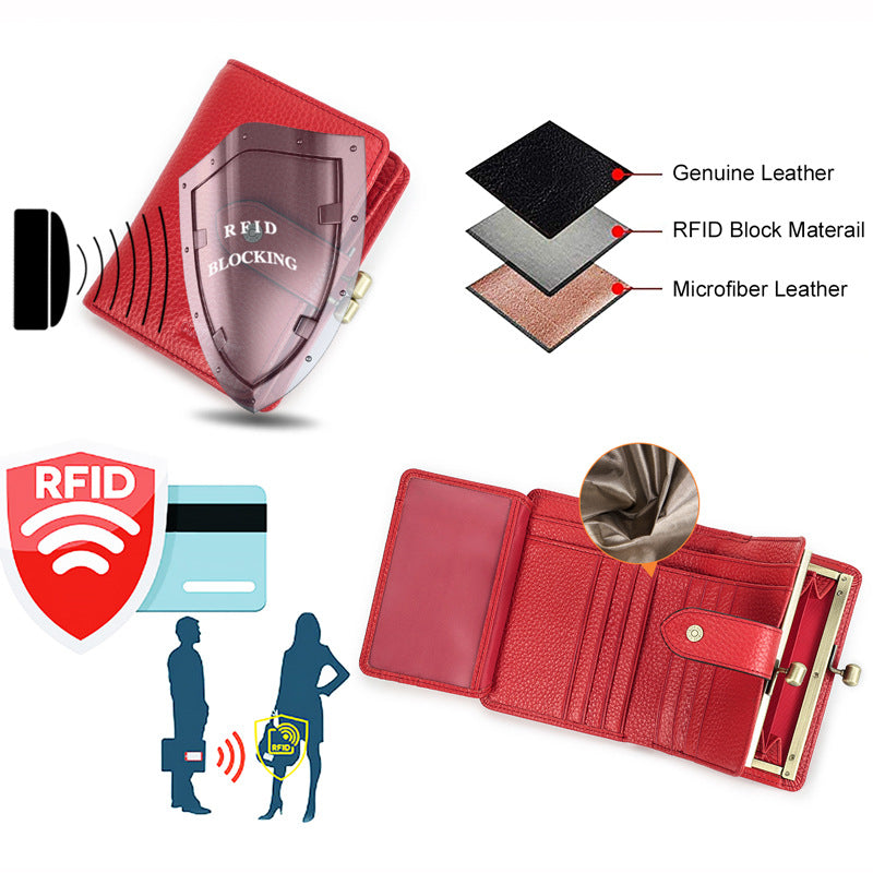 Women's Swiping First Layer Milled Cowhide Multifunctional Ladies Wallets