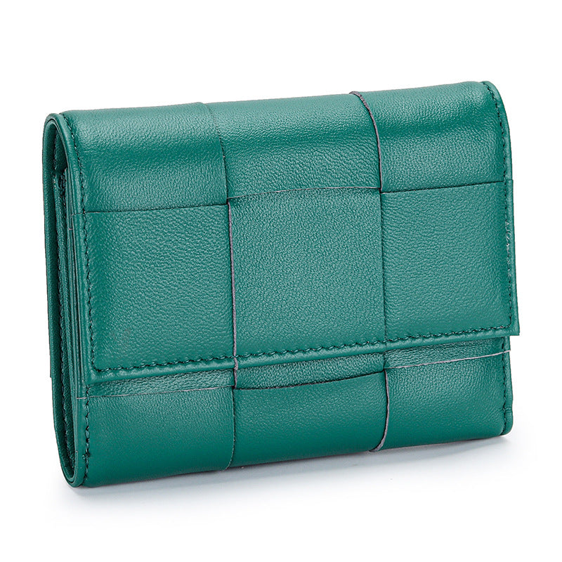 Women's Sheepskin Woven Tri Fold Stylish Versatile Ladies Wallets