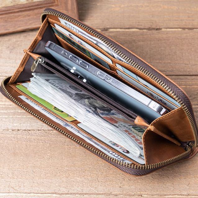 Women's & Men's & Horse Leather Long Two-fold Genuine Pure First Layer Men's Wallets
