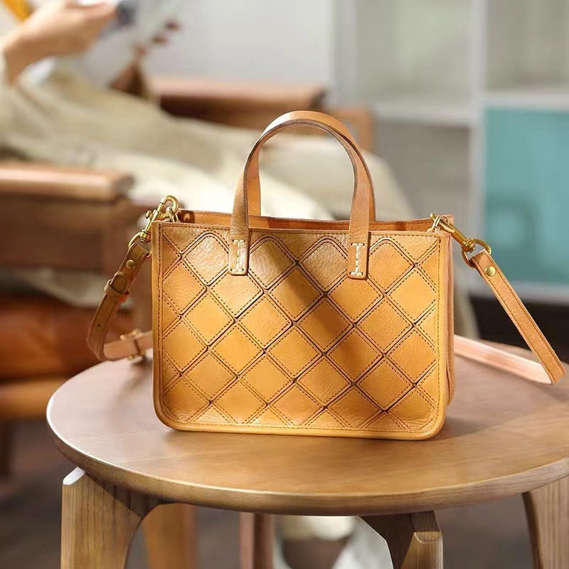 Women's Cow High Texture Geometric Stitching Vintage Crossbody Bags
