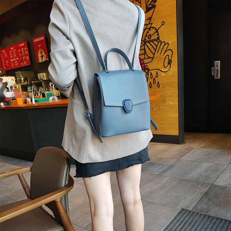 Women's Line Fashion Cowhide Texture Soft Leather Backpacks