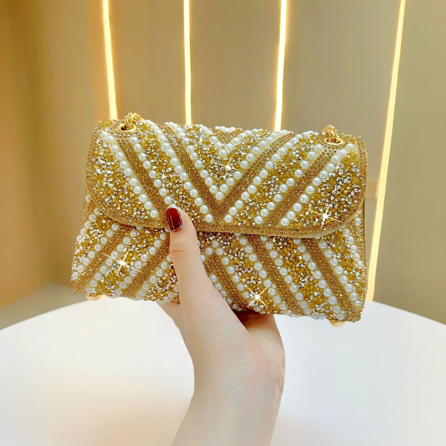 Women's Banquet Diamond Pearl Cheongsam Underarm Dinner Evening Bags