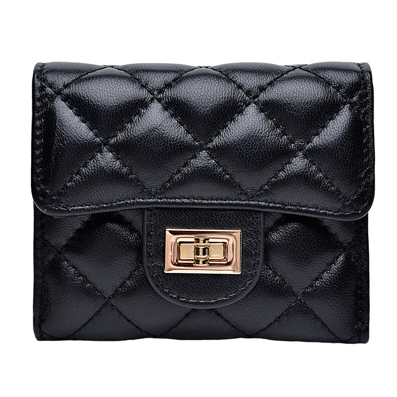 Women's Leather Short Three Folding Compact Diamond Ladies Wallets