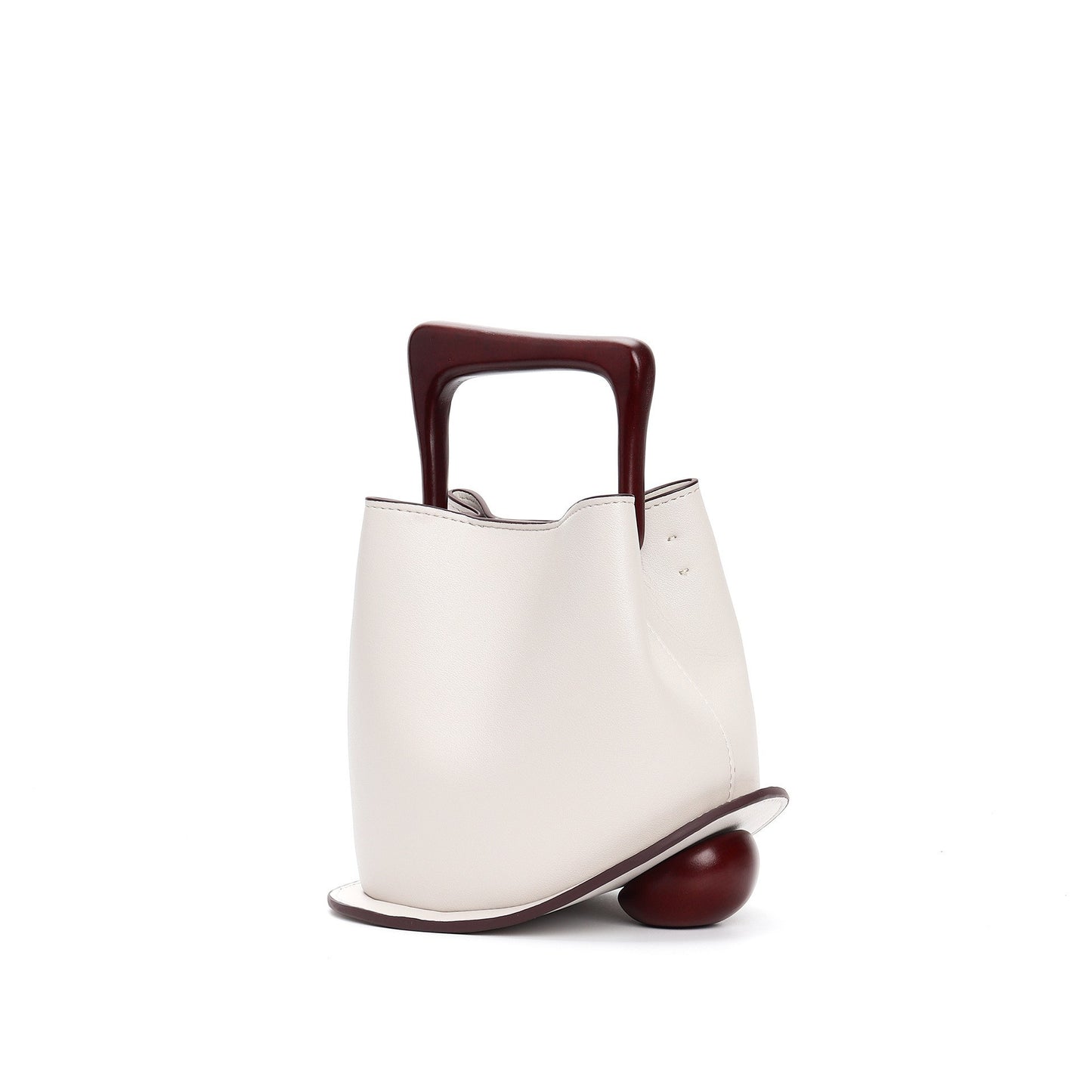 Women's Imported Cowhide Commuter Basket Wooden Portable Handbags