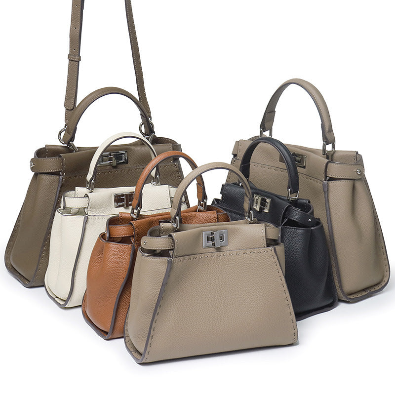 Cowhide Imported Lychee Pattern Metal Catch Genuine Handbags
