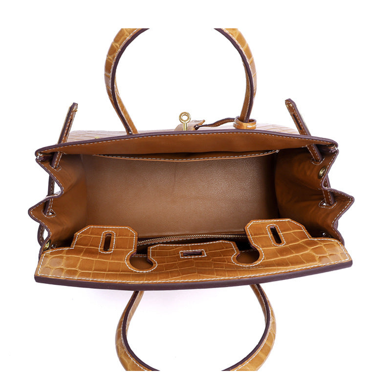Women's Fashion Crocodile Pattern Genuine Leather Cow Bags