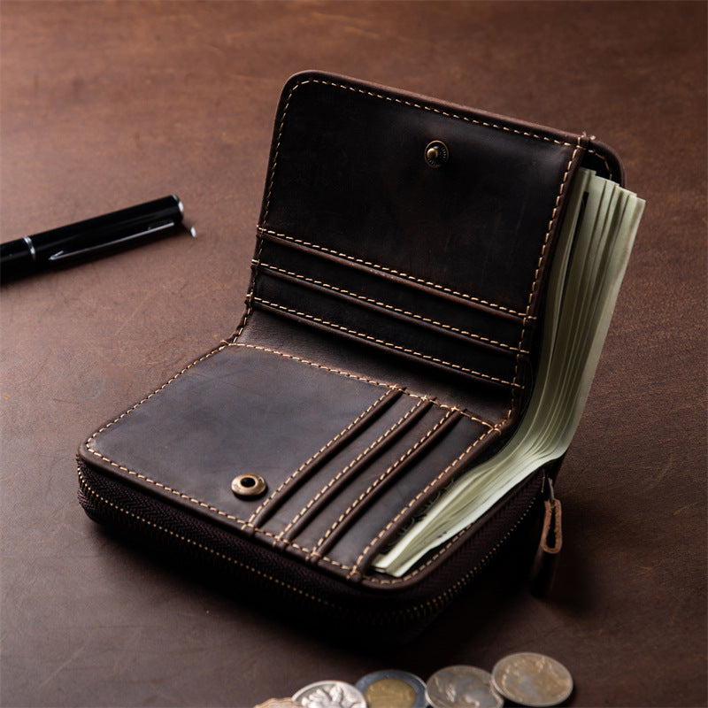 Men's Layer Crazy Horse Skin Short Genuine Men's Wallets