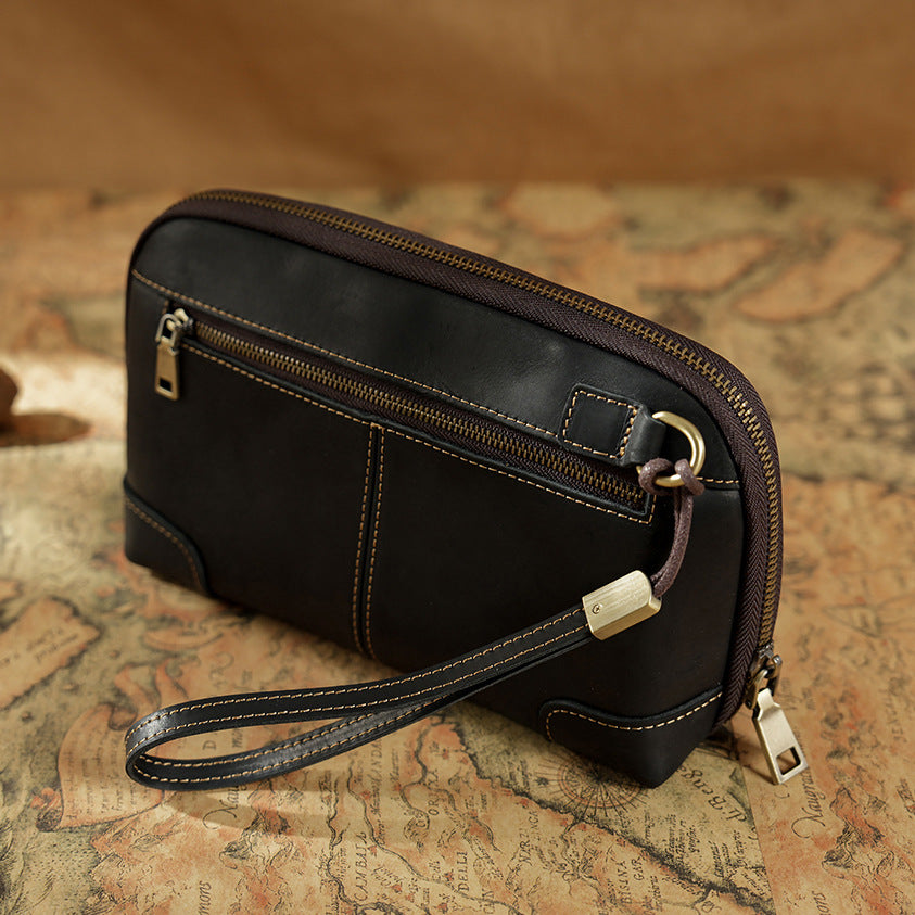 Men's Leather Clutch With Wrist Strap Data Bags