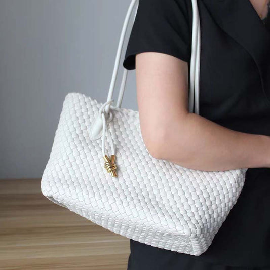 Women's Woven Pattern Large Capacity Genuine Leather Shoulder Bags