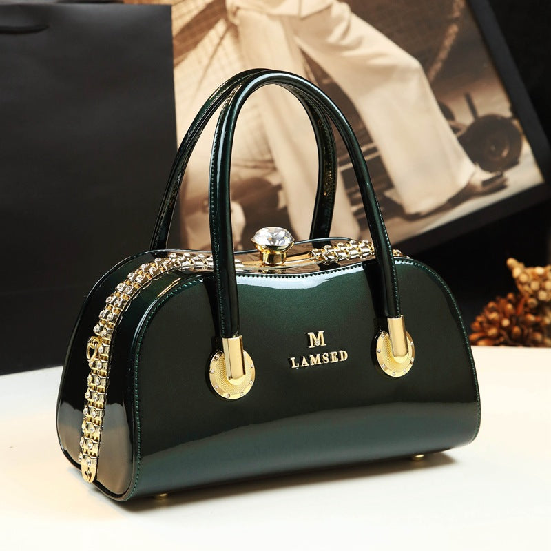 Women's Diamond Boston Pillow Personality Patent Leather Shoulder Bags