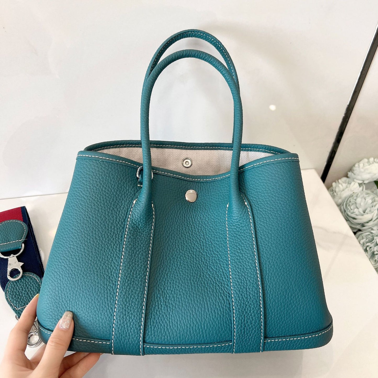 Women's Leather Litchi Pattern First Layer Large Handbags