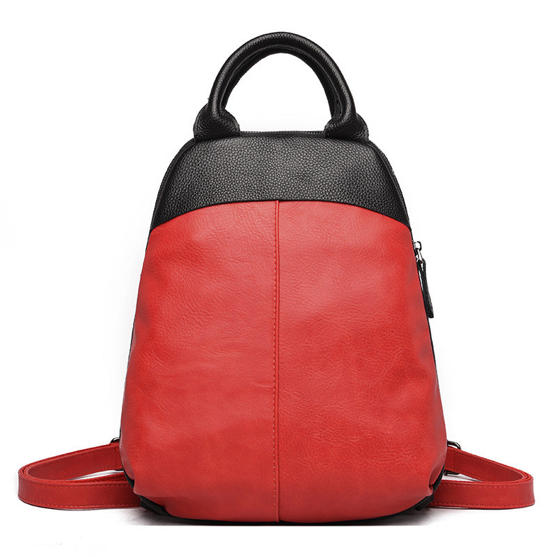 Women's Color Matching Leather Korean Retro Campus Backpacks
