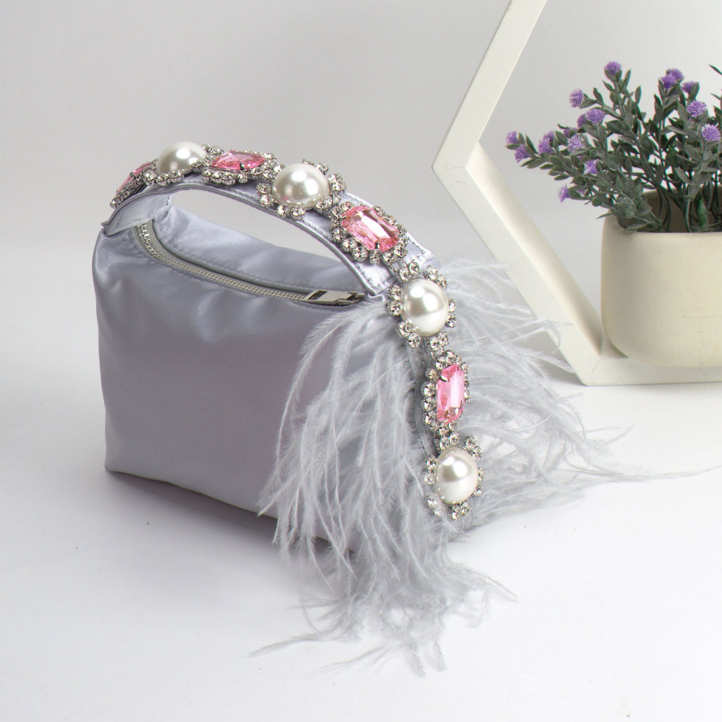 Women's Clutch Rhinestone Pearl Satin Lunch Box Summer Handbags