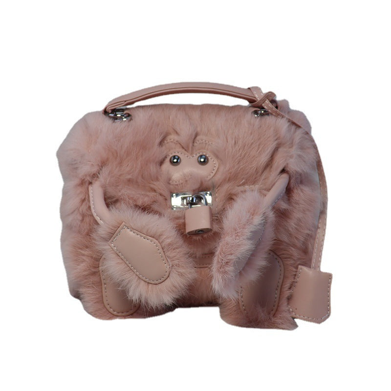 Women's Monster Eyes Smiley Face Eyebrow Real Rabbit Fur Handbags