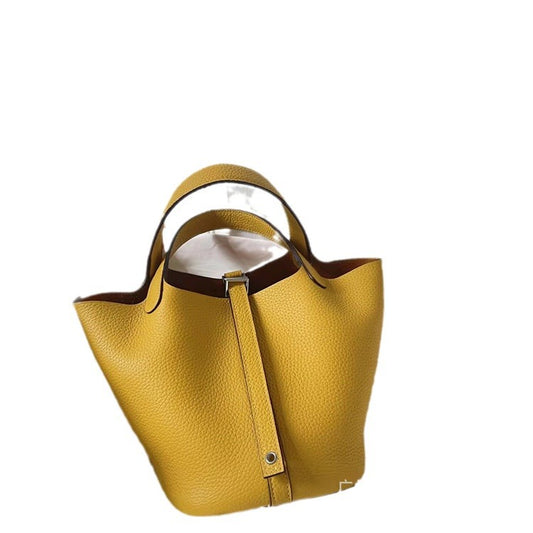 Women's Vegetable Basket Genuine Leather Litchi Pattern Handmade Handbags