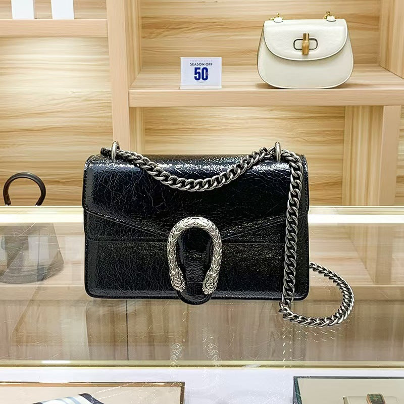Women's Vintage Snake Head Design Niche Cowhide Bags