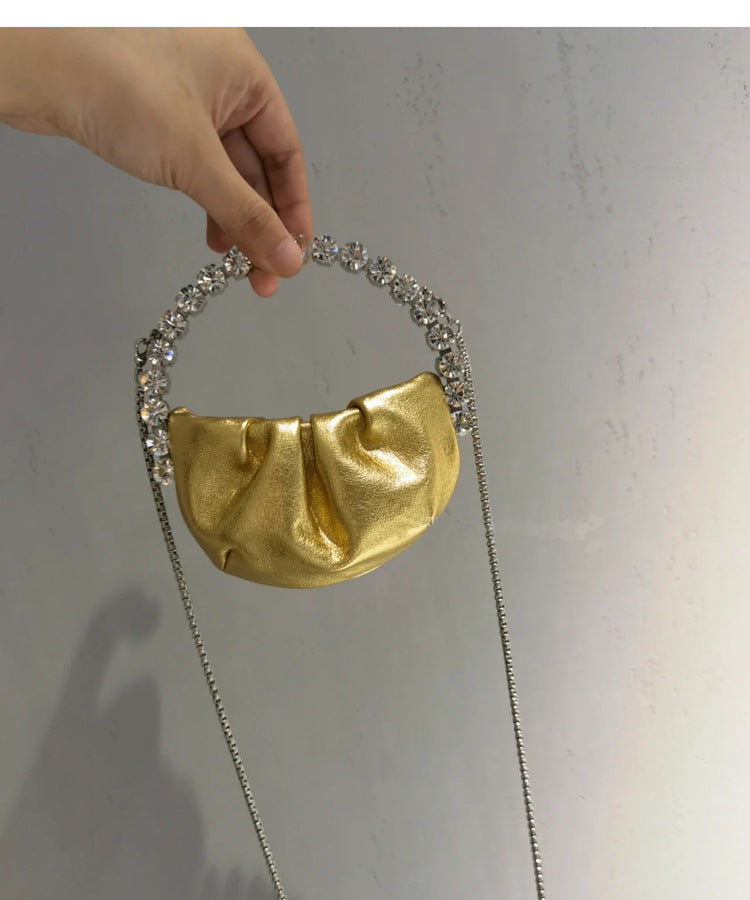 Women's Rhinestone Portable Diamond Pleated Trendy Design Evening Bags