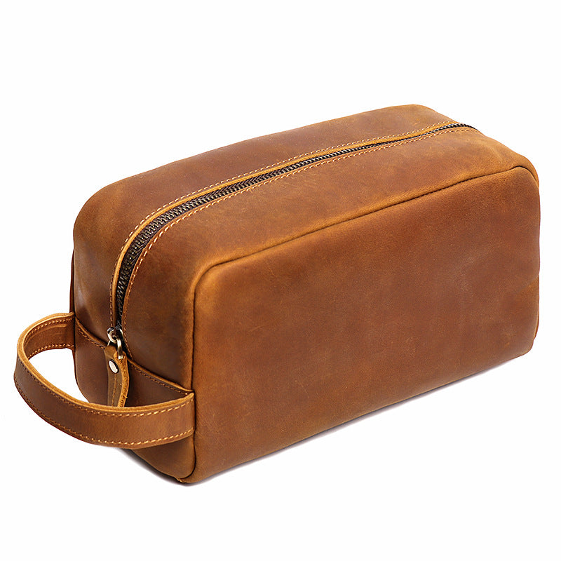 Men's Crazy Horse Leather Toiletry Business Trip Men's Handbags