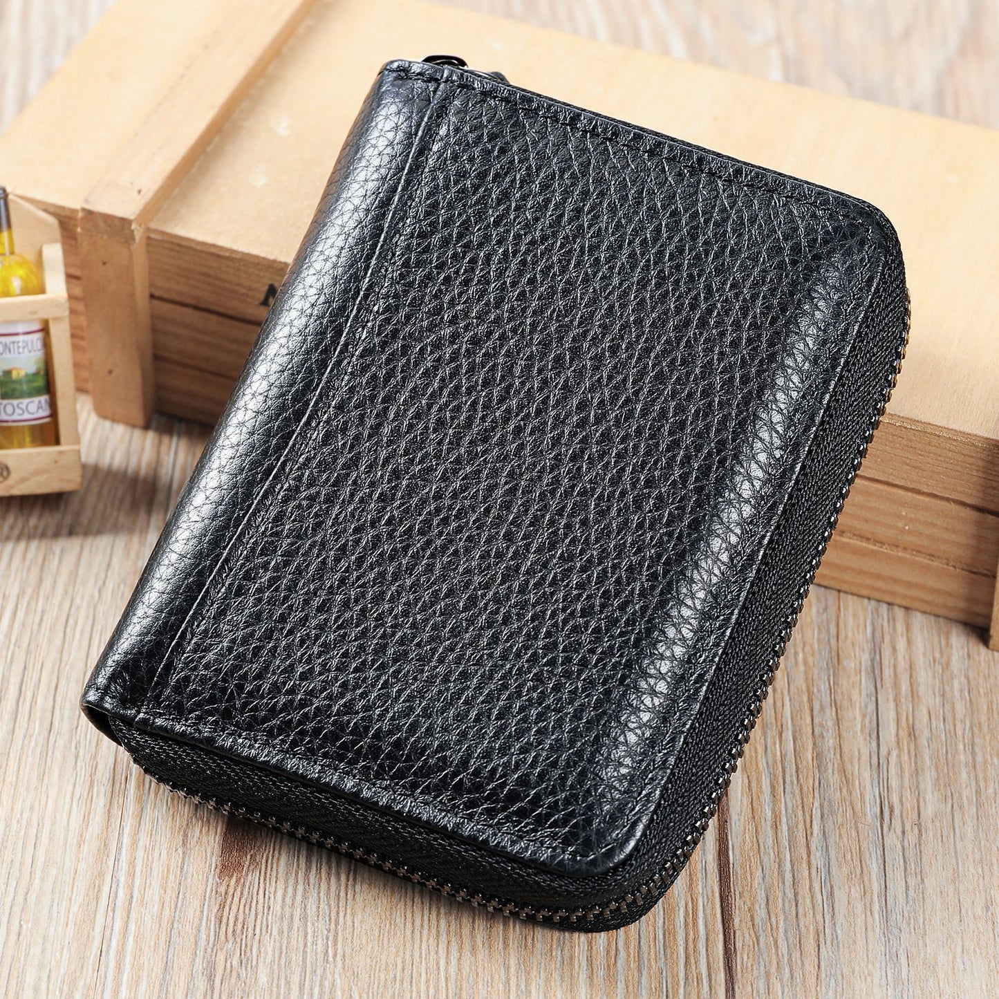 Men's Layer Cowhide Short Leather Zipper Driving Men's Wallets